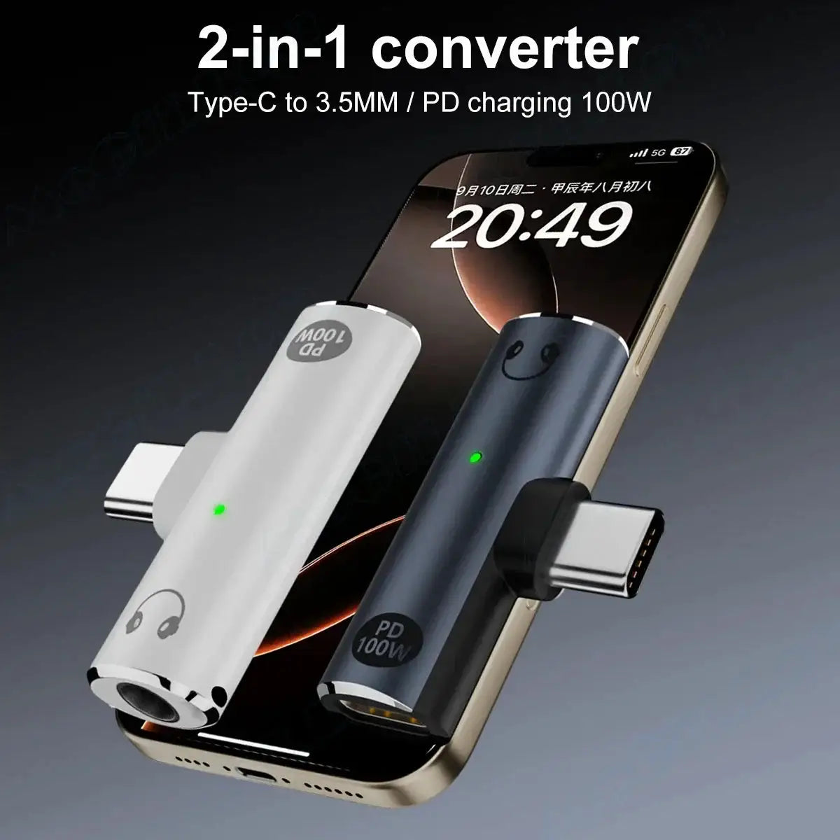 PD100W Type C to 3.5mm Audio Adapter 2 in 1 USB C to Headphone Jack Adapter USB C Charge Adapter Headphone Adapter for iPhone 16