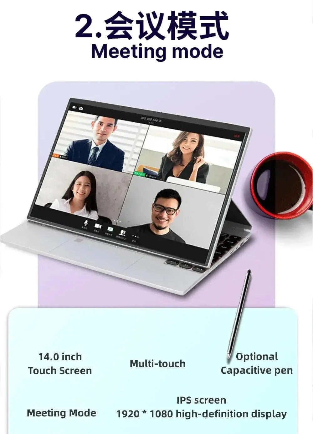 14 Inch 2 In 1 IPS Touchscreen Laptop Intel N95 16GB RAM
