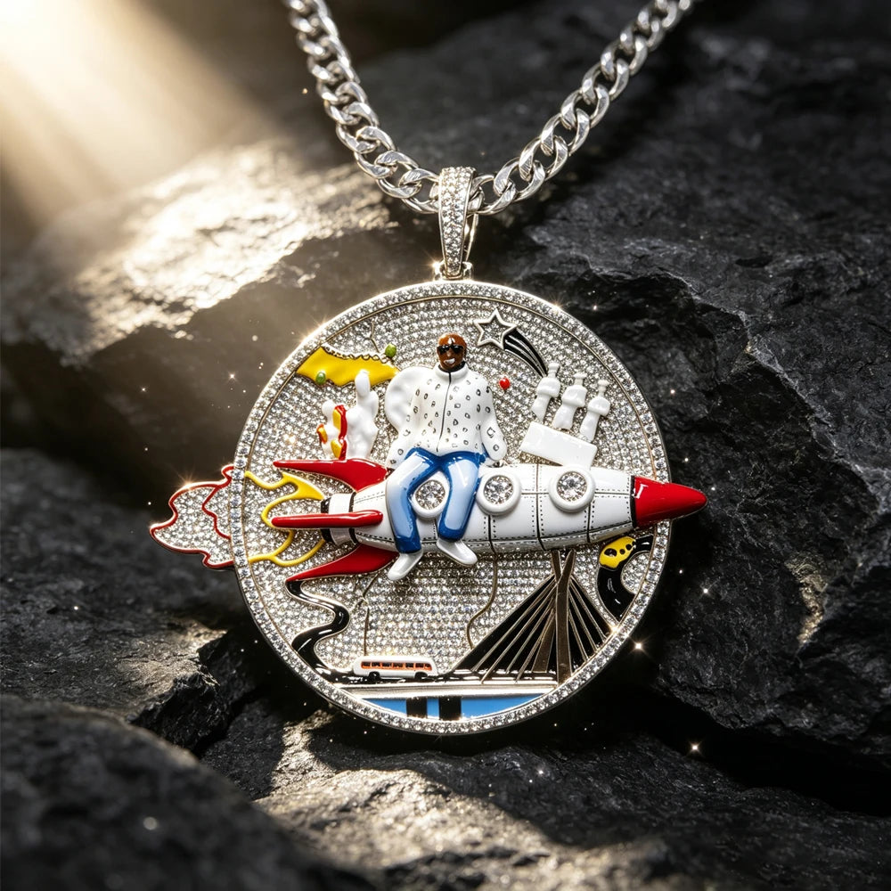 Iced Out Rocket Pendant Micro