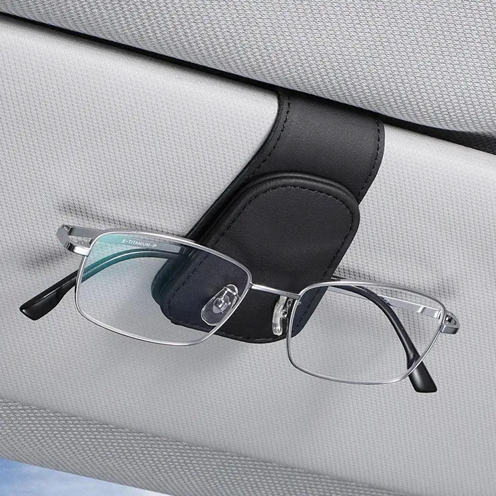 Sleek PU Leather Car Sunglasses Holder Clip Organizer