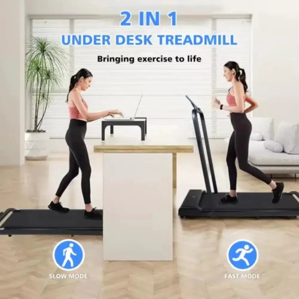 2-in-1 Electric Folding Portable Walking Pad Treadmill Desk 240 lb Capacity Steel Frame Home Office Jogging Machine Black