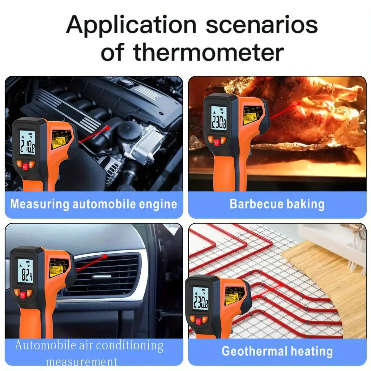 NJTY Infrared Thermometer Handheld Temperature Gun Non-Contact Laser Heat Tester -50-600°C for Industrial Home Automobile Use