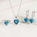 Heart Zircon 925 Silver Jewelry Set For Women Ring Earrings Necklace Engagement