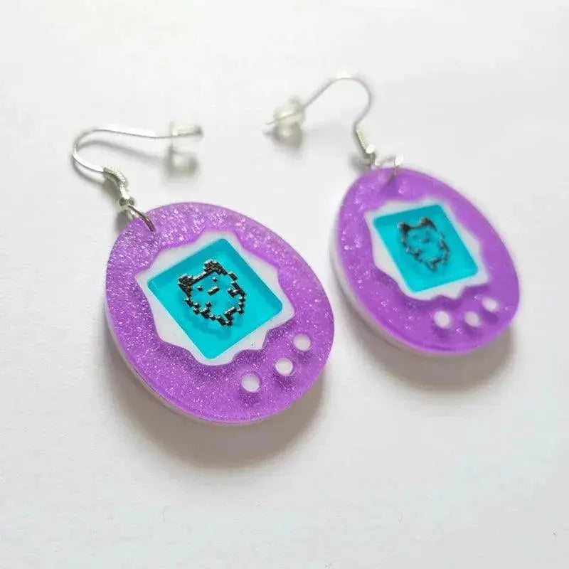 Cute Purple Electronic Pet Egg Acrylic Cartoon Earrings