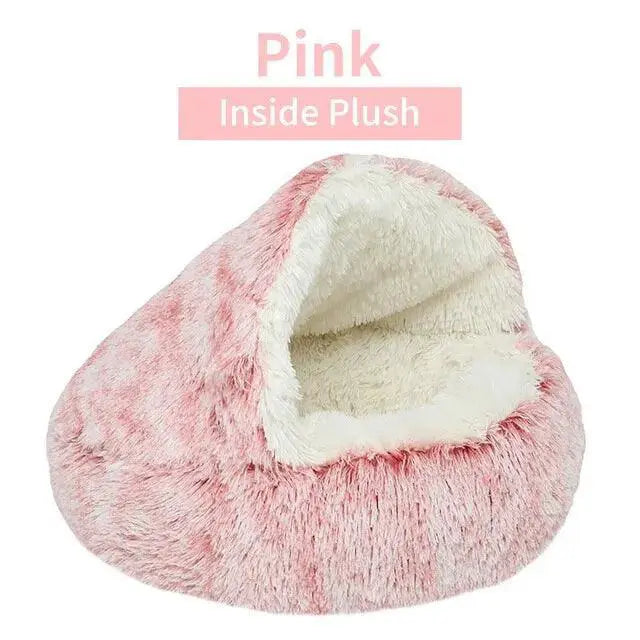 Round Plush Pet Bed With Cover 2-In-1 Nest For Small Dogs