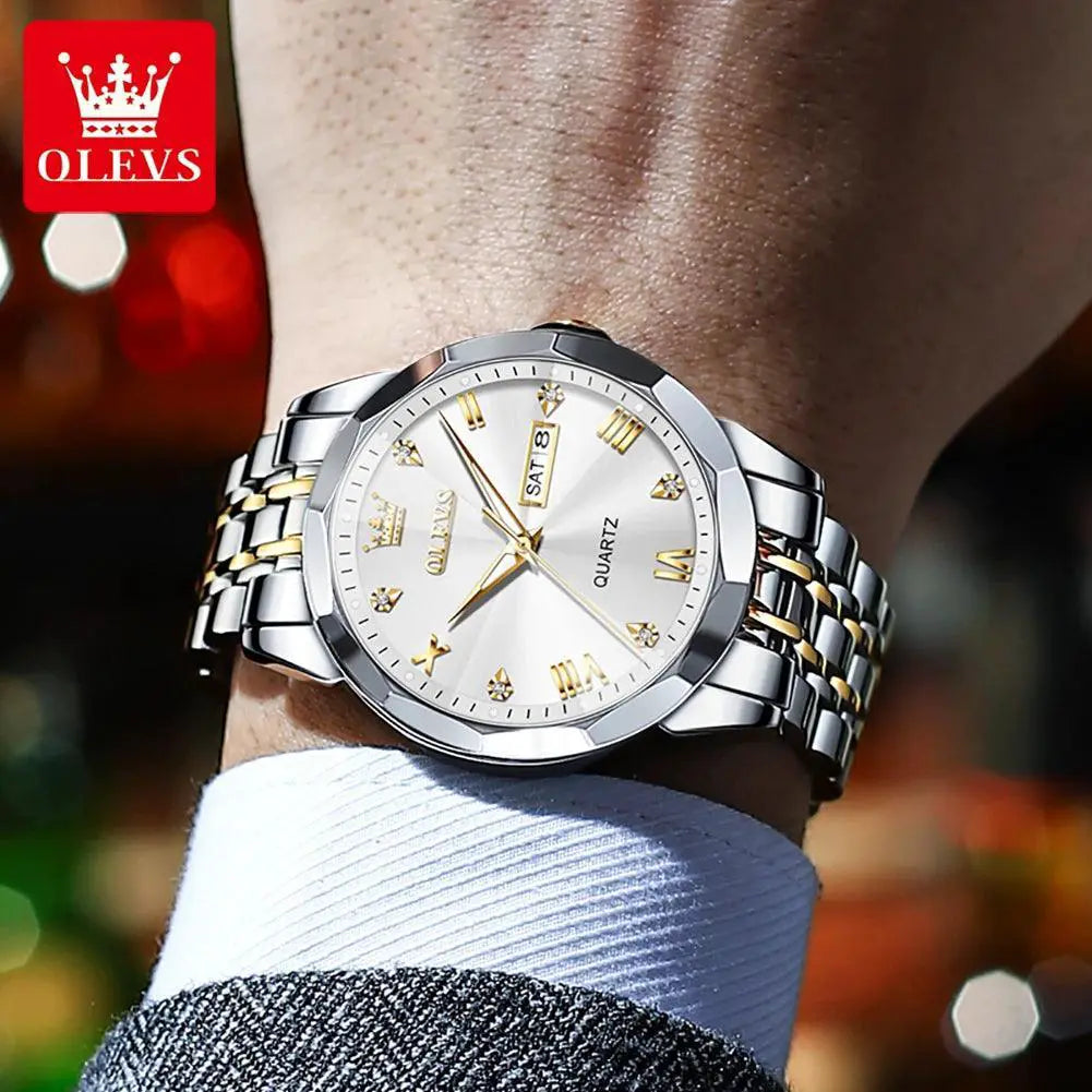Olevs Men's Rhombus Mirror Watch With Luminous Dial