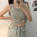 Tank Top for Women Ribbed Button Down Sleeveless Blouse