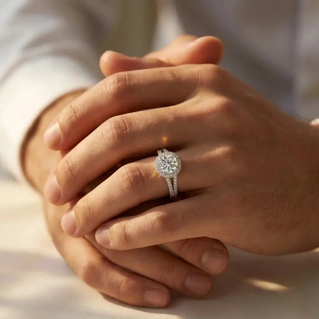 Round Moissanite Ring in Sterling Silver Split — product view 4
