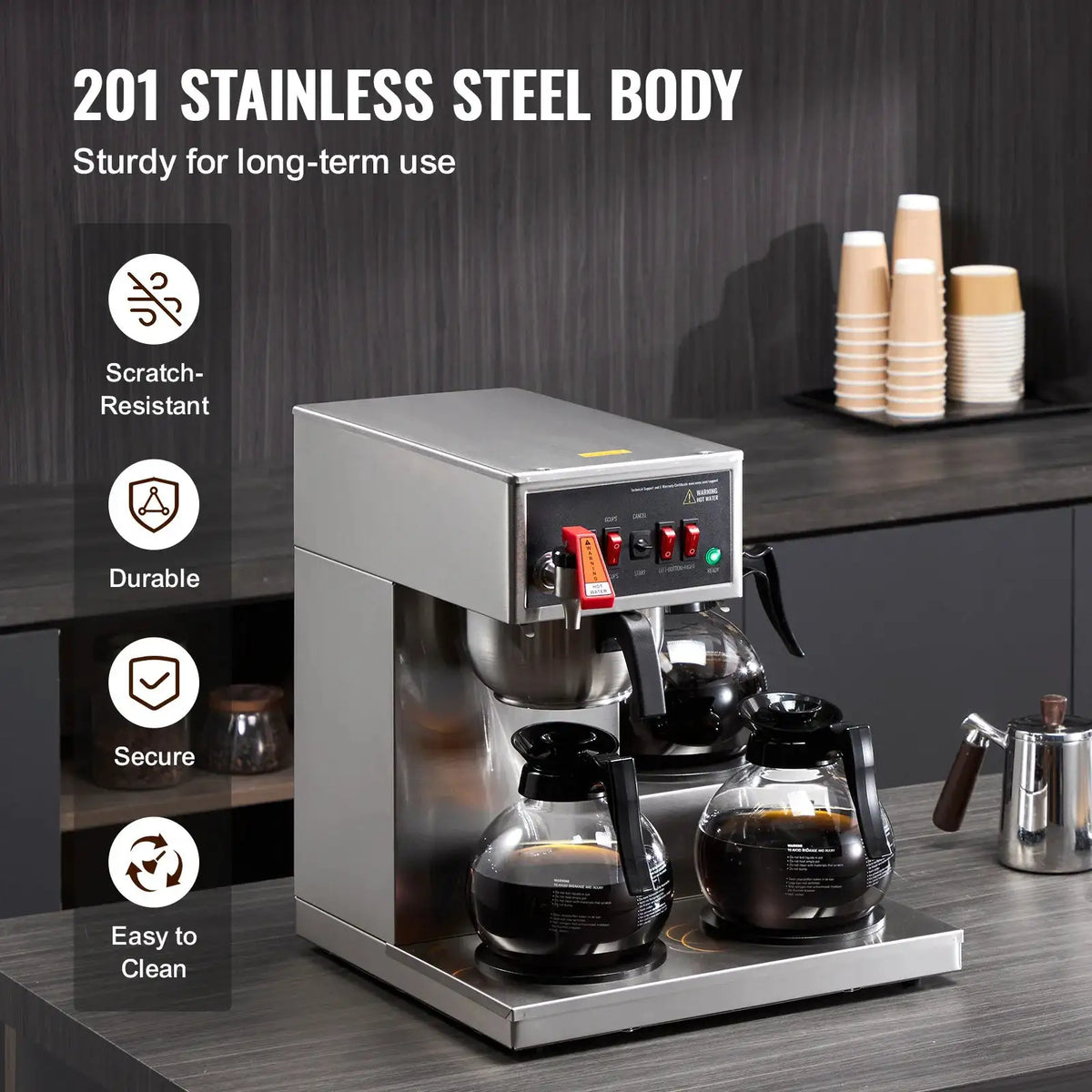 SucceBuy Commercial Drip Coffee Maker w/ Carafes Plates Stainless — product view 5