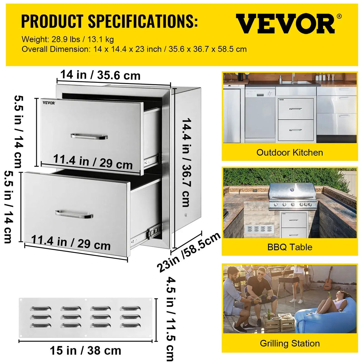 SucceBuy Stainless Steel Outdoor Kitchen Drawers W/ Handle Large — product view 8