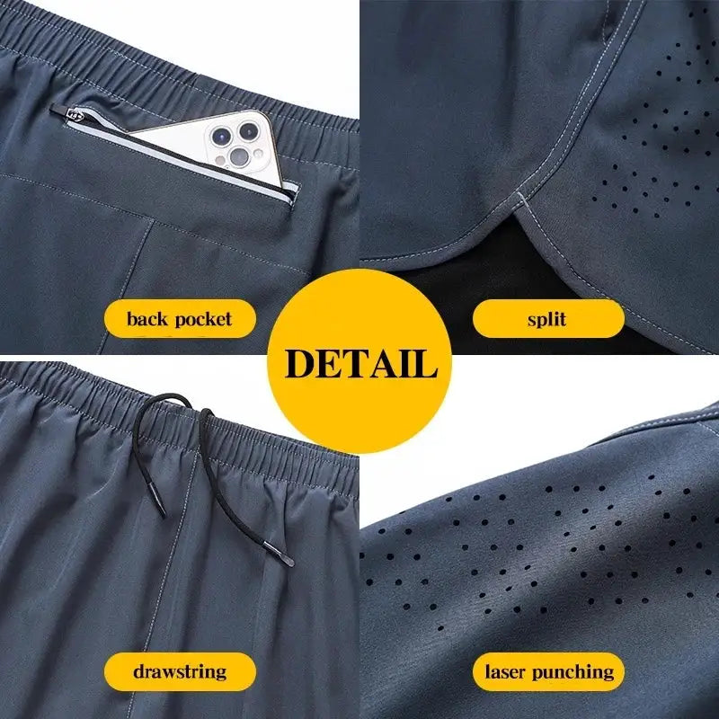 Men Quick Dry Double Layer Running Shorts Black Fitness - product image 4