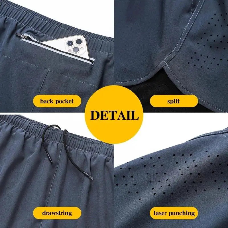 Men Quick Dry Double Layer Running Shorts Black Fitness