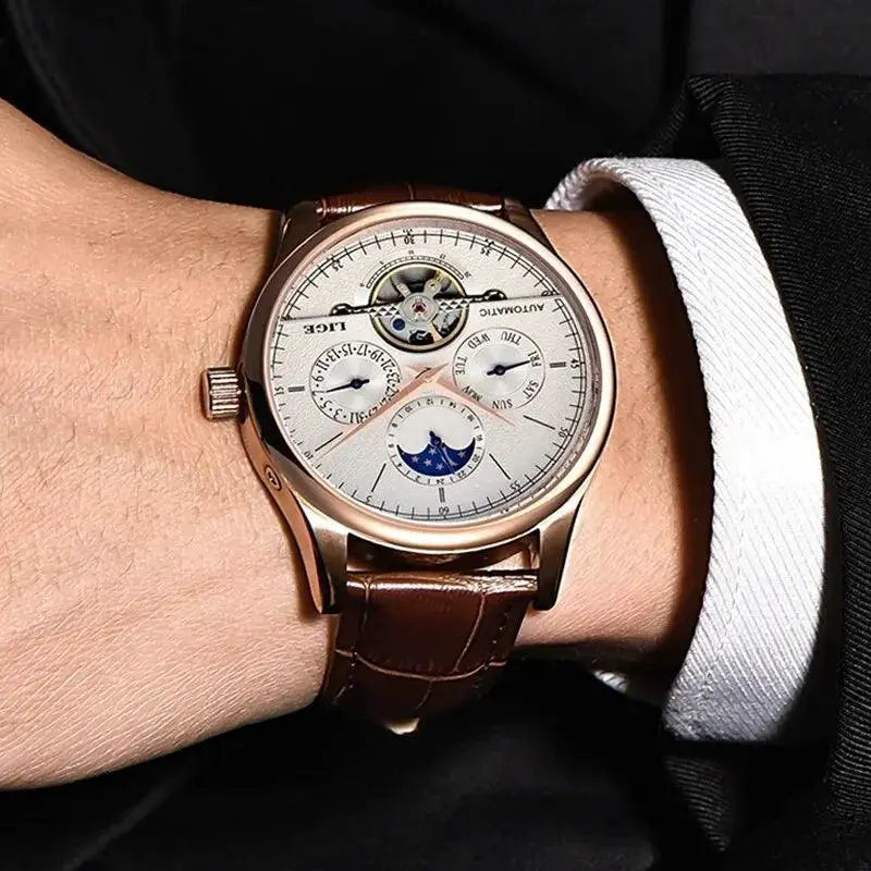 LIGE Tourbillon Watch Automatic Movement Timepiece