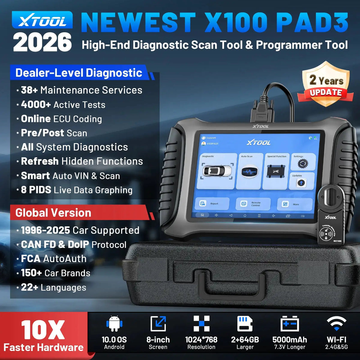XTOOL X100 PAD3 V2.0 Elite Auto Key Programmer X100PAD3 IMMO Key Programming Tools All Key Lost All System Diagnostic With KC100