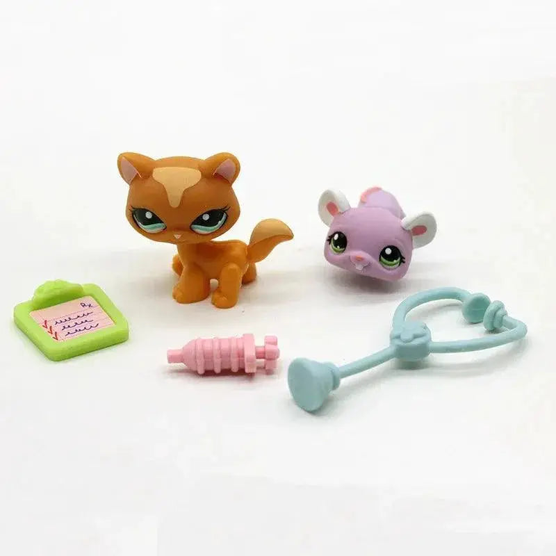 Vintage Pet Figurines Set Featuring Monkey Rabbit Cat Kitten