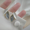 Korean Arrival Grey Leaf Stud Earrings for Women Jewelry