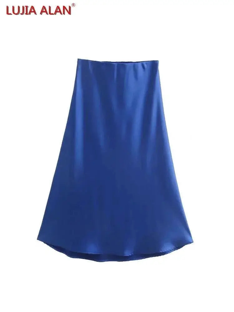 Solid Satin A Line Midi Skirt Summer Fashion Statement