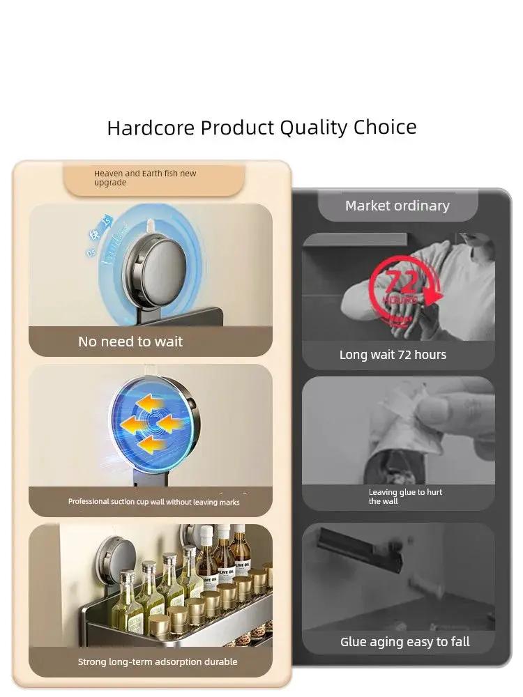 Punch Free Suction Rack Wall Mounted Kitchen Storage System
