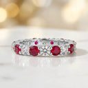 Moissanite Ring in Sterling Silver Ruby
