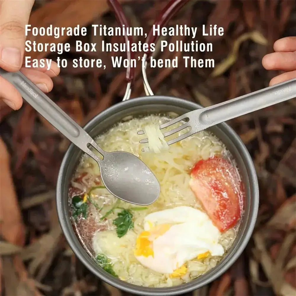 Lightweight Titanium Camping Spoon And Fork Set With Case