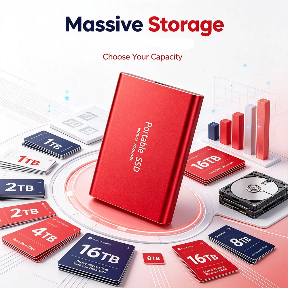 Portable External Solid State Drive SSD USB3.1 Type‑C Huge Capacity for Notebook Computer Mobile Phone PC