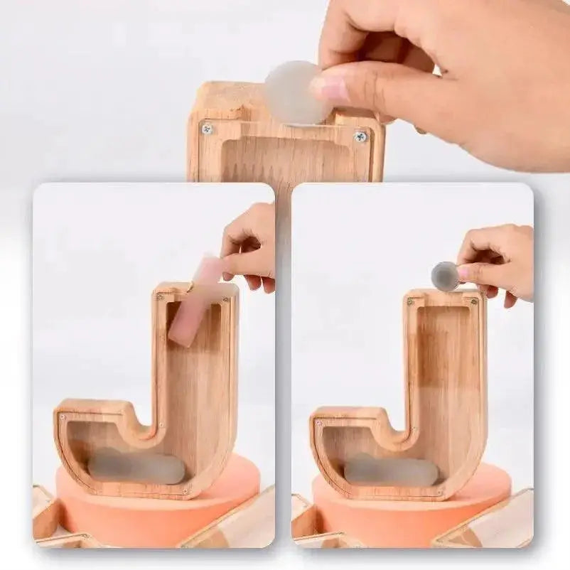 English Alphabet Wooden Piggy Bank Educational Savings Box