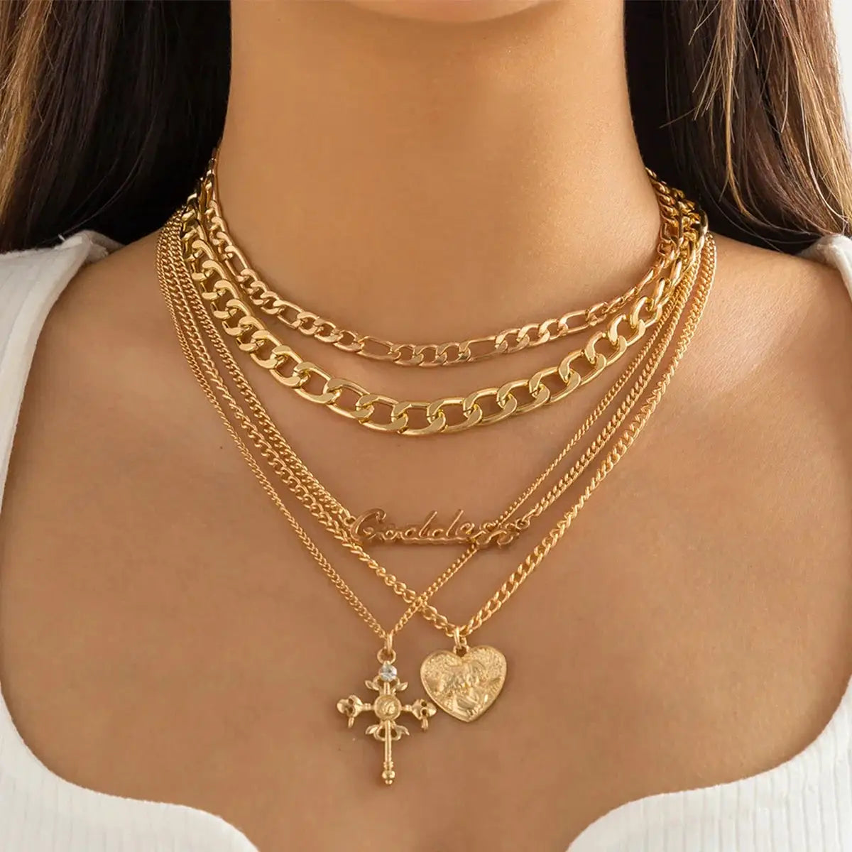 Vintage Peach Love Heart Cross Jesus Pendant Choker Necklace
