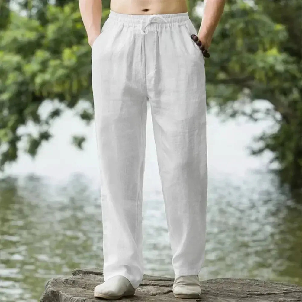 Mens Beach Pants Joggers Cotton Linen Casual Sweatpants