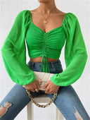 Lace Up Puff Sleeve Top for Women Chic