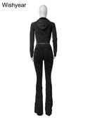 Sportswear Wash Retro Two Piece Pants Set for Women Outfit