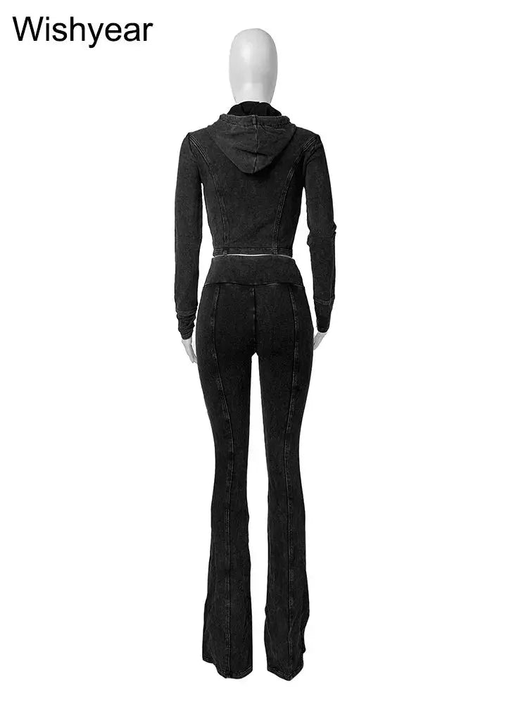 Retro Two Piece Pants Set For Women Sportswear Wash Outfit