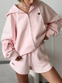 Pink Cotton Short Set Women Summer Tracksuit