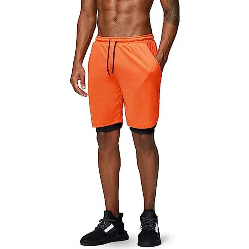 Men's 2 In 1 Running Shorts Quick Dry Gym Sportswear