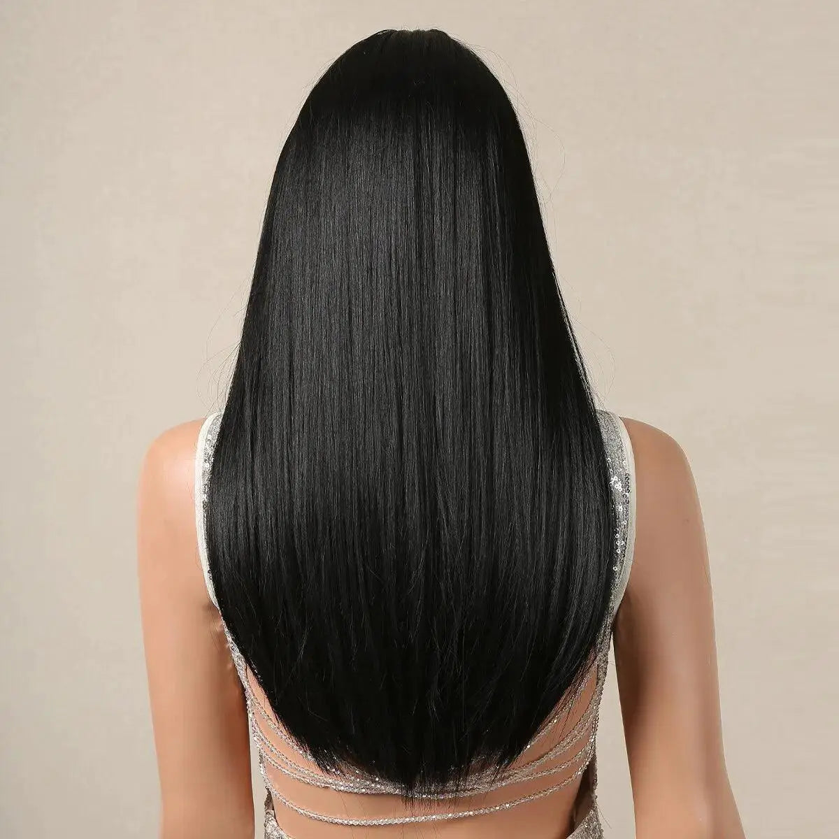 Sleek Black Synthetic Long Wig for Daily Wear and Cosplay
