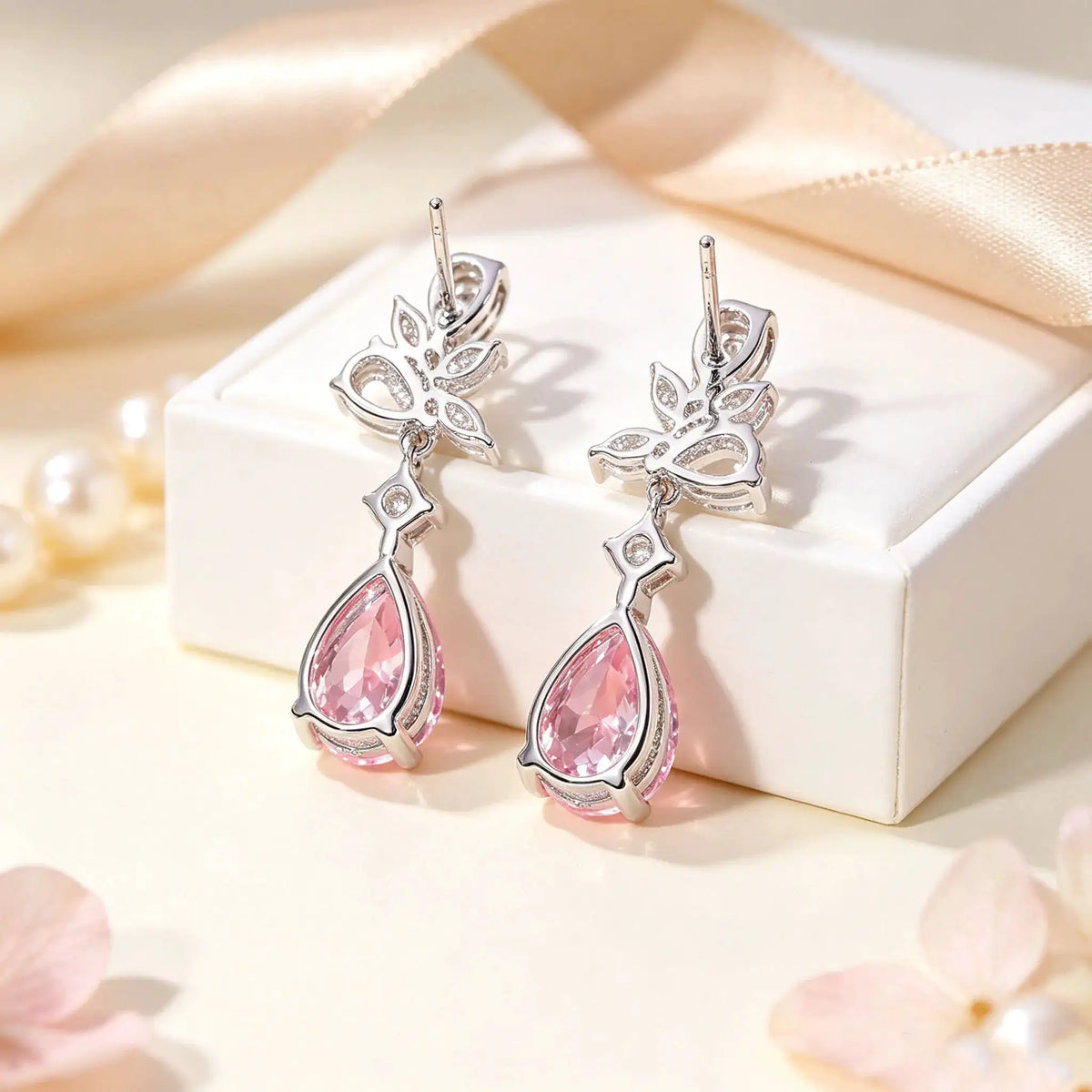Pink Moissanite Teardrop Earrings — product image 3