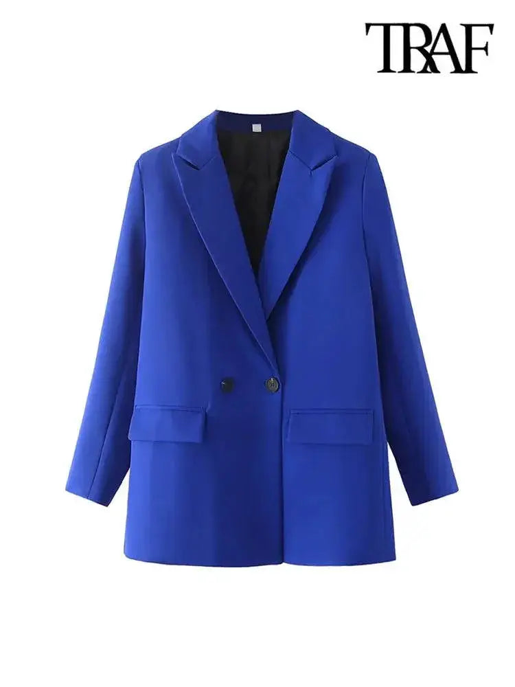 Vintage Double Breasted Blazer For Office Elegance Traf