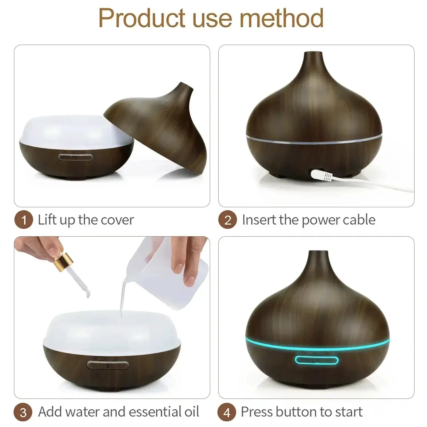 500ml Ultrasonic Aromatherapy Diffuser With Wood Grain