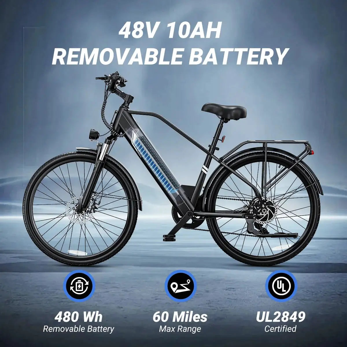 DYU C5 Adult Electric Bike 1000W Motor 480WH Lithium Battery Electric Bicycle ，7-Speed City E-Bike UL2849 Certified