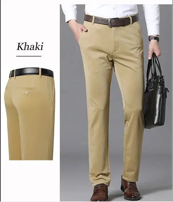 Mens Business Casual Summer Trousers Elastic Straight Pants - OurLum.com