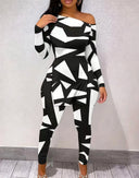Plus Size Geometric Outfit Set