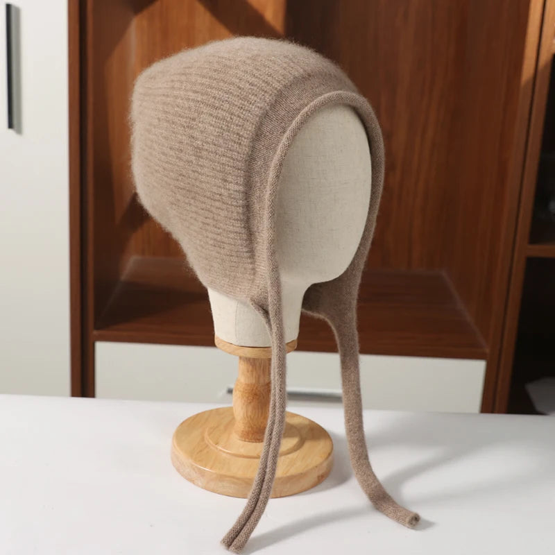 Wool Laceup Earflap Knit Hat