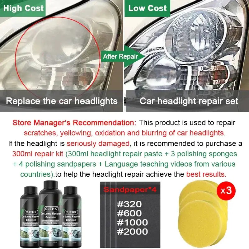 Car Headlight Restoration Kit Remove Oxidation Liquid - OurLum.com