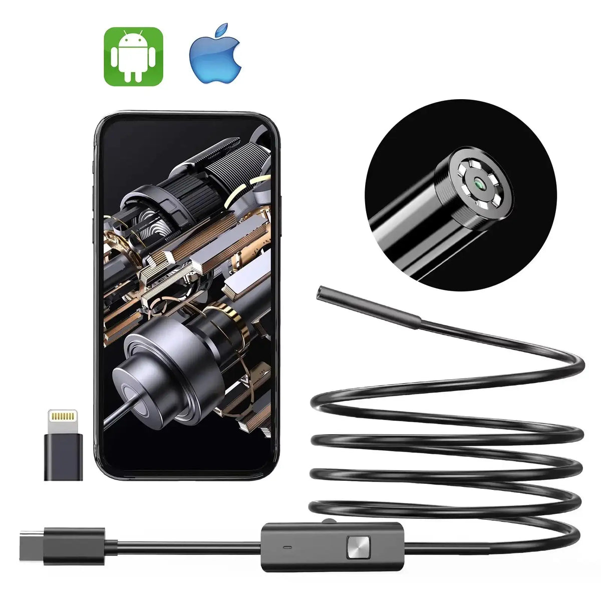 Type-C Endoscope Single Camera Waterproof USB Probe 3in1 IOS Micro USB Car Inspection Borescope for iphone Android Phones