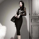 Korean Retro Lace Sheath Dress Elegant Office Casual Wear