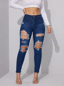Summer New Women's Ripped Jeans High Stretch Slim Pants