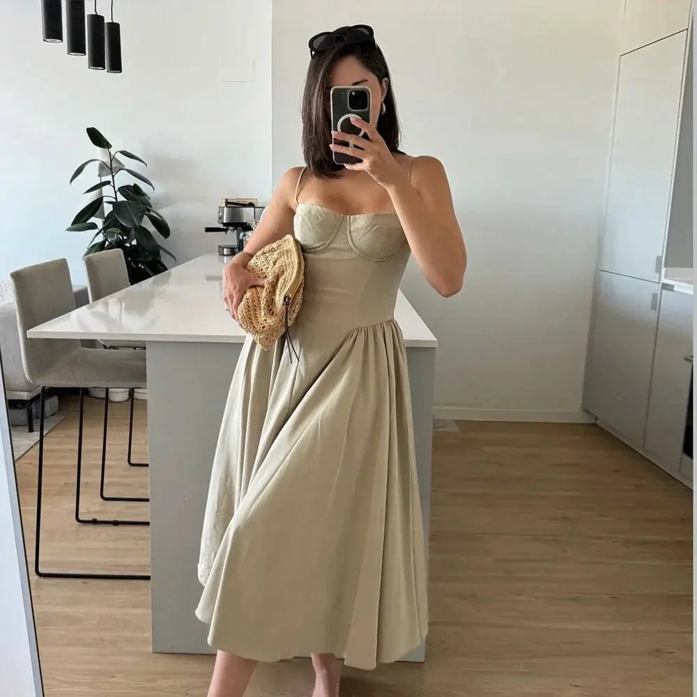 Elegant Pink Midi Dress for Summer Events by Mingmingxi - OurLum.com