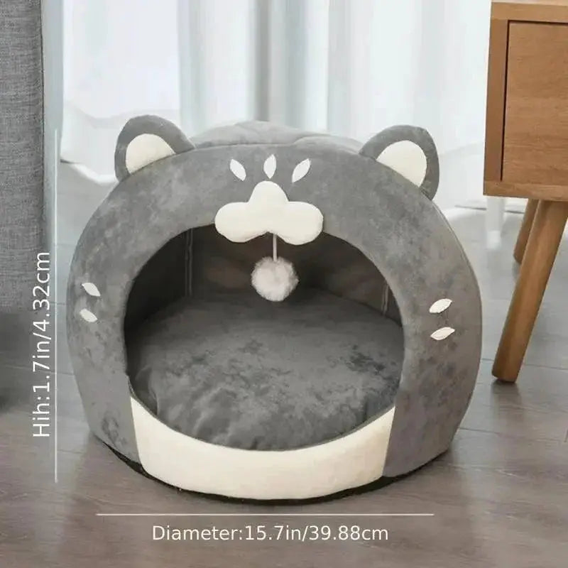 Cozy Cat Shaped Pet Bed House Plush Breathable Design
