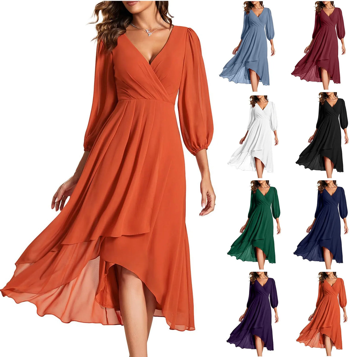 Tiered Chiffon Long Sleeve Dress