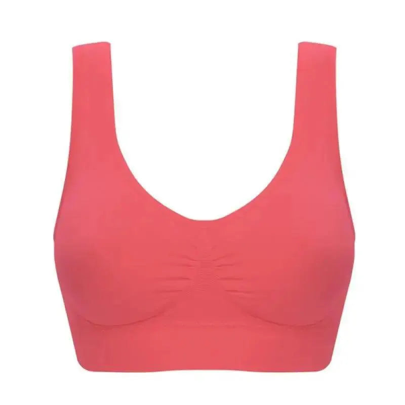 Seamless coral sports bra with scoop neck, stylish activewear at OurLum.com