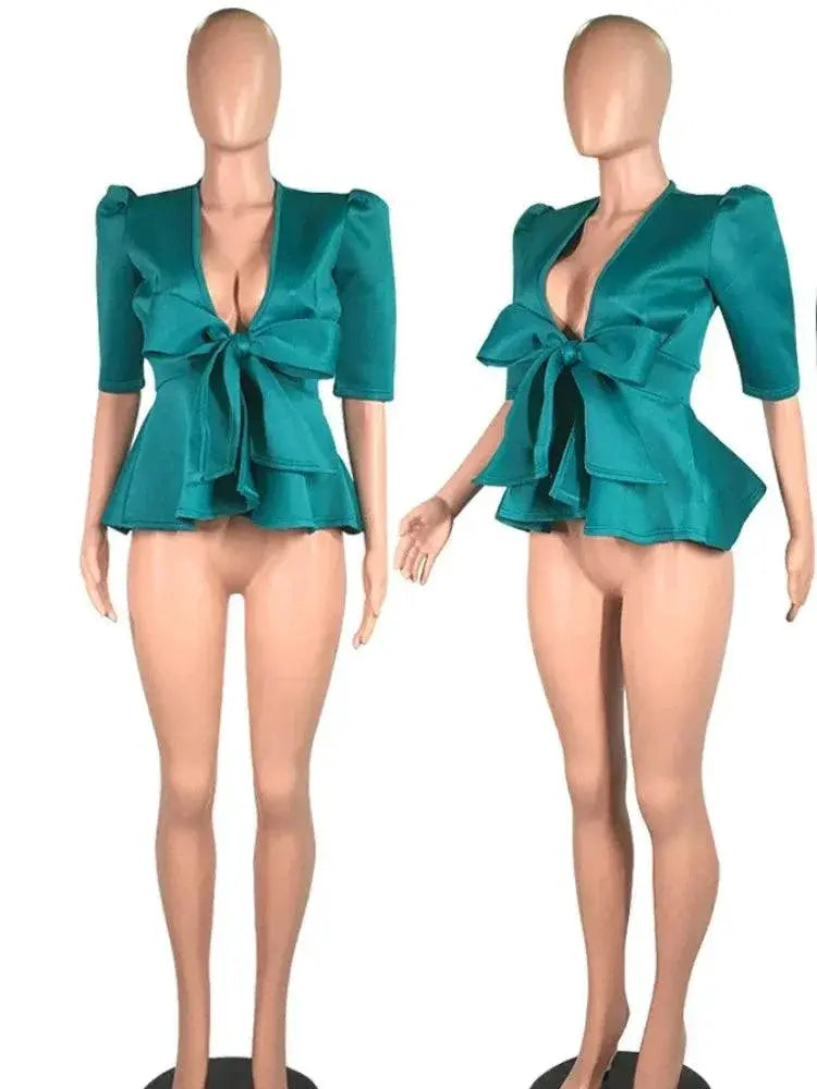 Chic Bowtie Peplum Blouse For Elegant Clubwear Party